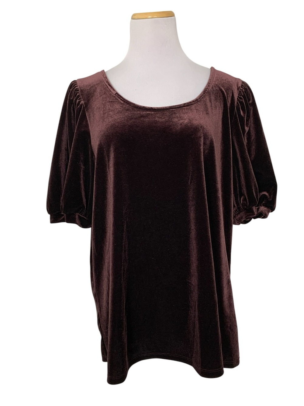 NWT Maurices Burgundy Velour Puff Sleeve Top Size 1X